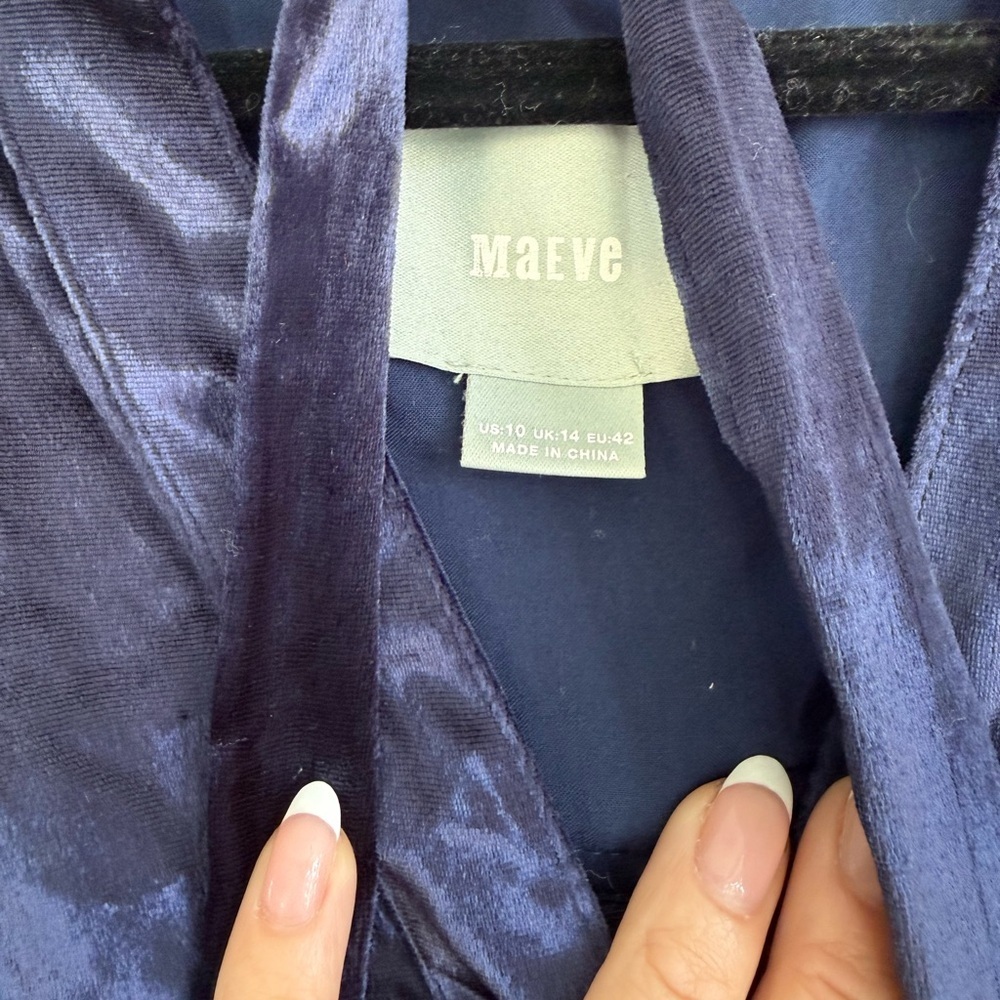 Maeve Navy Velvet Tie-Neck Blouse - Picture 5 of 5